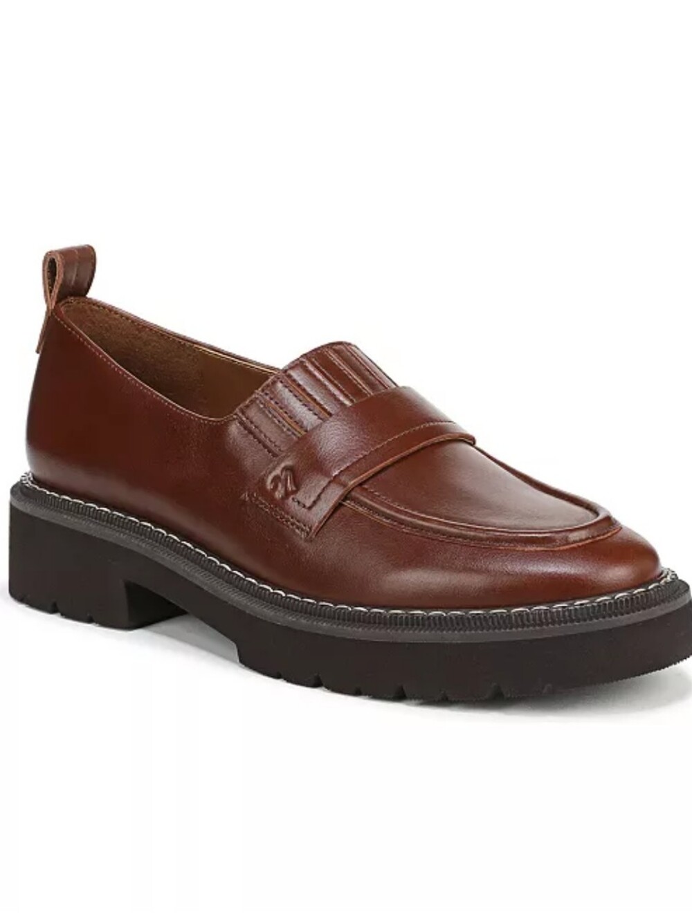 Naturalizer Women's Shawna Platform Loafer Rich Cognac Brown Leather Size 7.5W